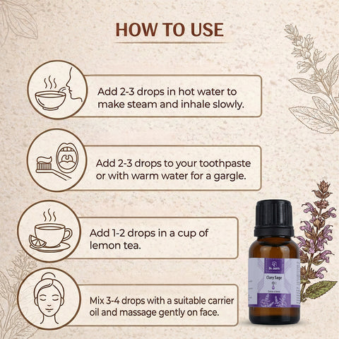 Clary Sage Essential Oil for Aromatherapy & External Use, Herbal Fragrance Oil, 15 ml