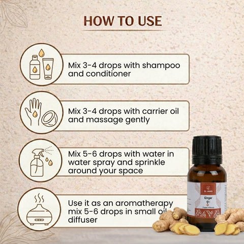 Ginger Essential Oil for Aromatherapy & External Use, Warm Spicy Fragrance Oil, 15 ml