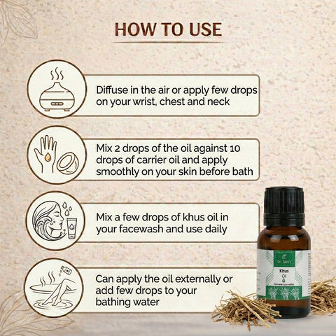 Khus (Vetiver) Essential Oil for Aromatherapy & External Use, Earthy Fragrance Oil, 15 ml