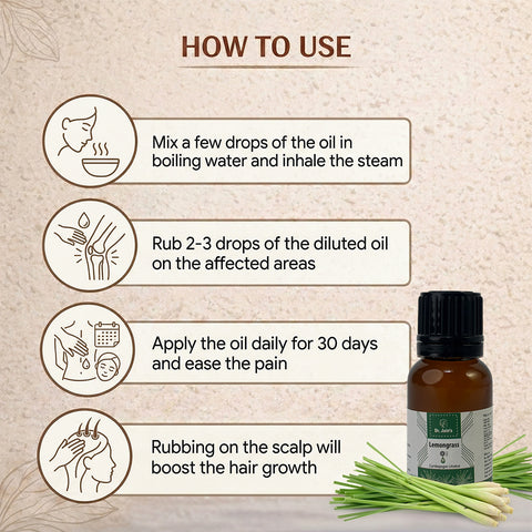Lemongrass Essential Oil for Aromatherapy & External Use, Citrus Fragrance Oil, 15 ml