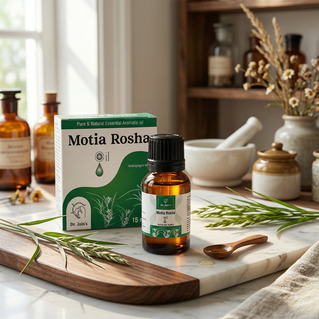 Motia Rosha (Palmarosa) Essential Oil for Aromatherapy & External Use, Floral Fragrance Oil, 15 ml