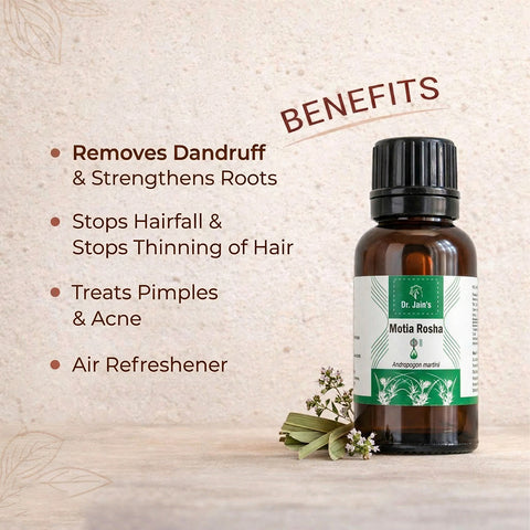 Motia Rosha (Palmarosa) Essential Oil for Aromatherapy & External Use, Floral Fragrance Oil, 15 ml