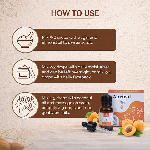 Apricot Essential Oil for Skin & Hair Care, Lightweight & Moisturizing Oil, Non-Greasy Formula, 15 ml
