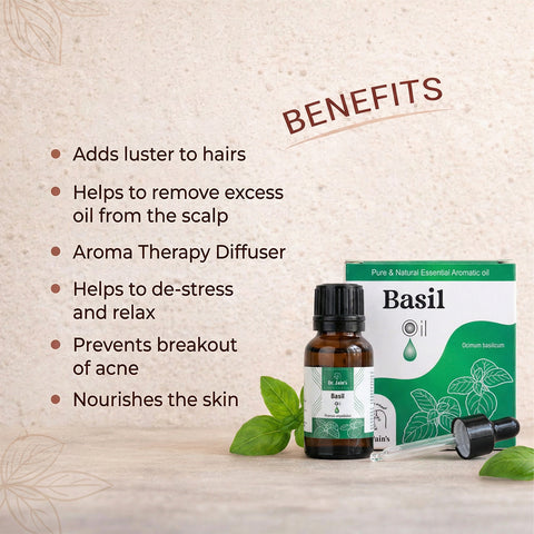 Basil Essential Oil for Aromatherapy & External Use, Refreshing Herbal Fragrance Oil, 15 ml