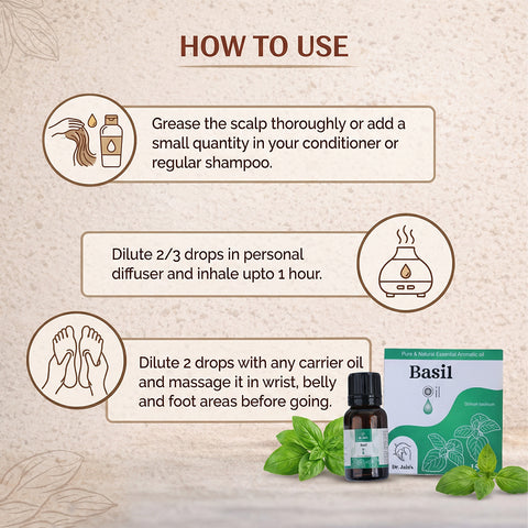 Basil Essential Oil for Aromatherapy & External Use, Refreshing Herbal Fragrance Oil, 15 ml