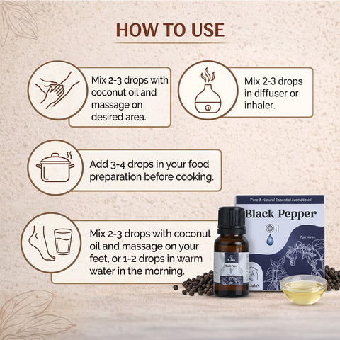Black Pepper Essential Oil for Aromatherapy & External Use, Spicy Fragrance Oil, 15 ml