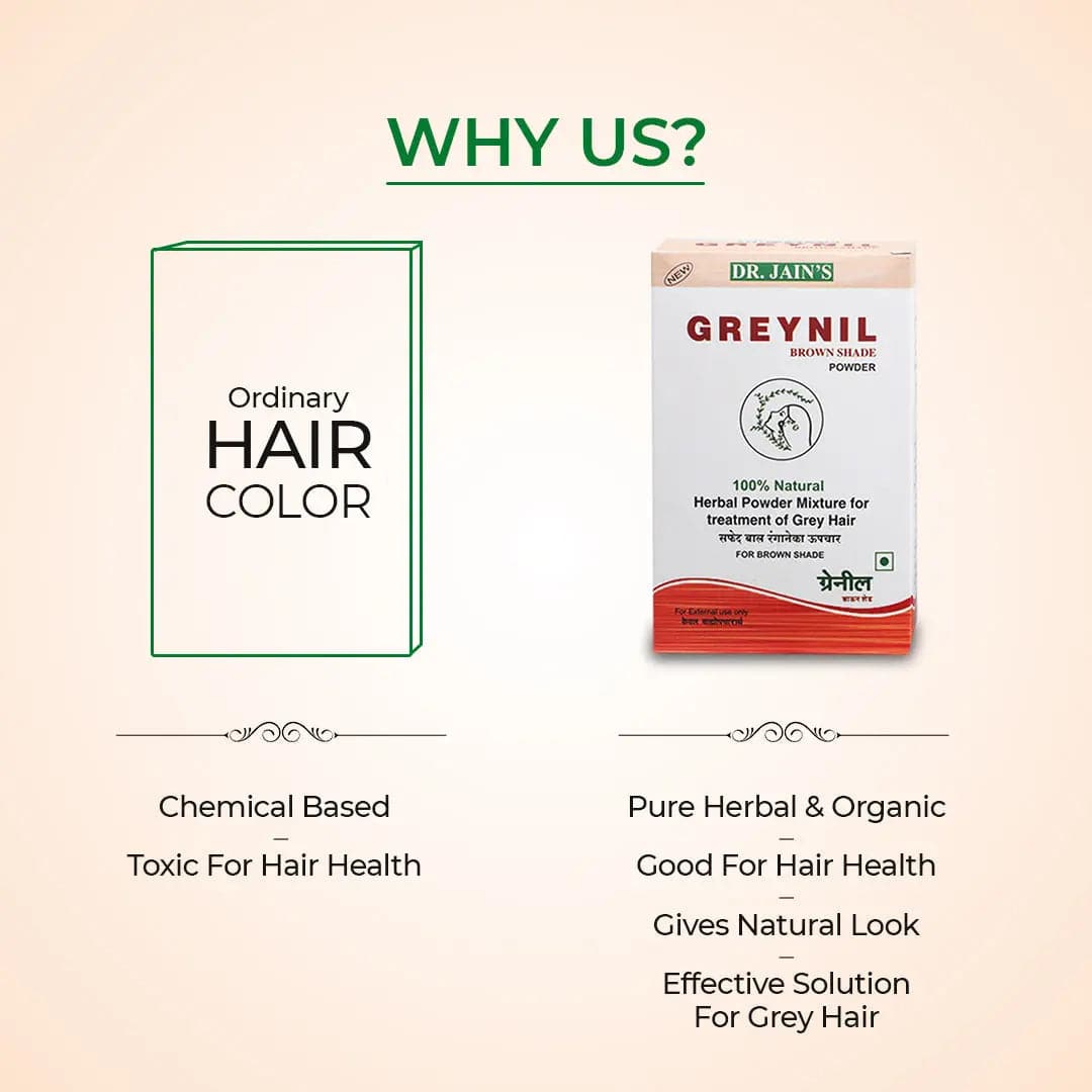 Greynil Herbal Hair Color, Brown Shade, 500g Dr. Jain's